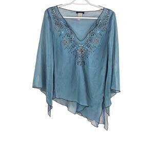 Vintage Candies Y2k Blouse Blue Sheer Whimsigoth Mesh See Through Goth Size M